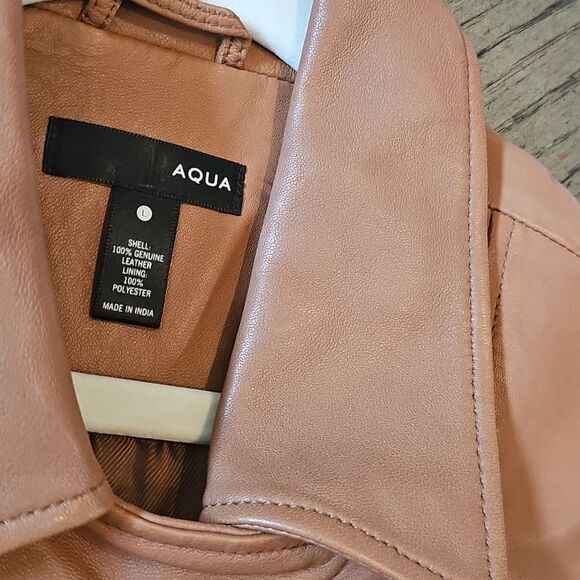 Brown leather moto jacket size L Aqua excellent condition - Picture 4 of 14